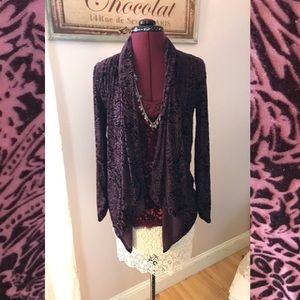 Gorgeous plum colored velvet burnout duster